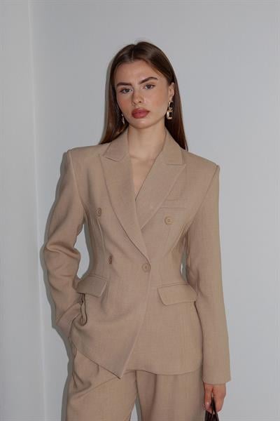 Premium Blazer Ceket Pantolon Takım Kum Beji