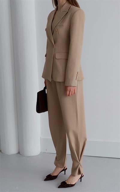 Premium Blazer Ceket Pantolon Takım Kum Beji