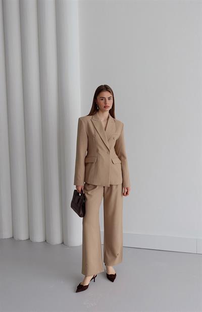 Premium Blazer Ceket Pantolon Takım Kum Beji