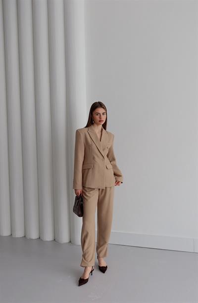 Premium Blazer Ceket Pantolon Takım Kum Beji