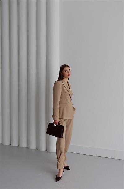 Premium Blazer Ceket Pantolon Takım Kum Beji