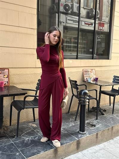 Sandy Asimetrik Takım Bordo