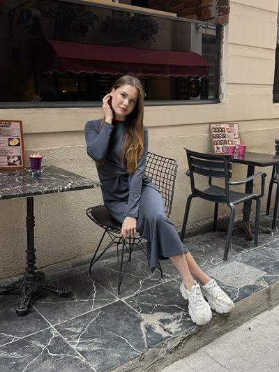 Sanja Bağlamalı Elbise Antrasit