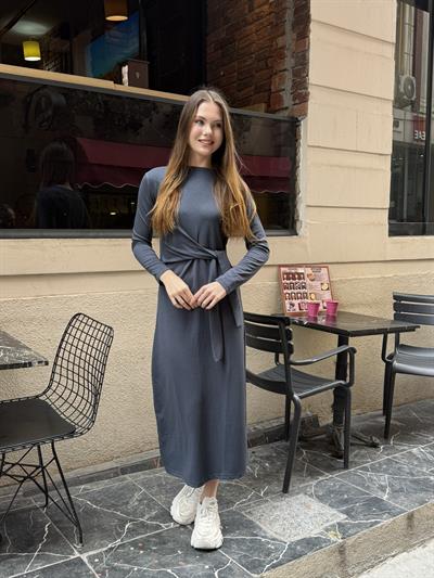 Sanja Bağlamalı Elbise Antrasit