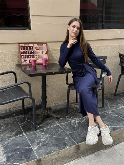 Sanja Bağlamalı Elbise Lacivert