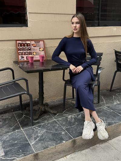 Sanja Bağlamalı Elbise Lacivert