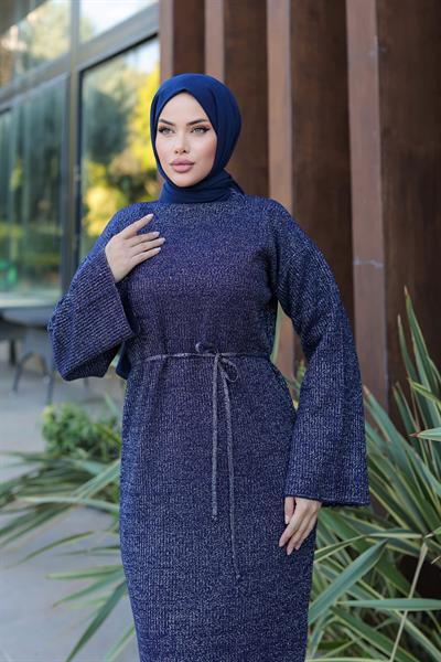 Simli Triko Elbise Lacivert