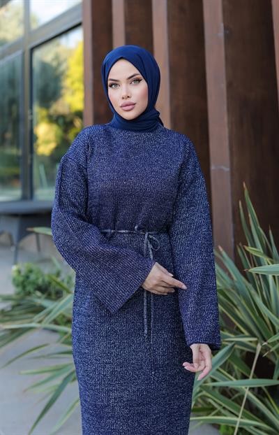 Simli Triko Elbise Lacivert