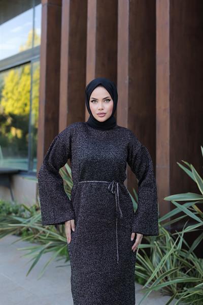 Simli Triko Elbise Siyah