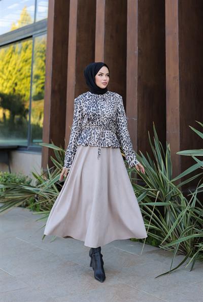 Süet Etekli Leopar Takım