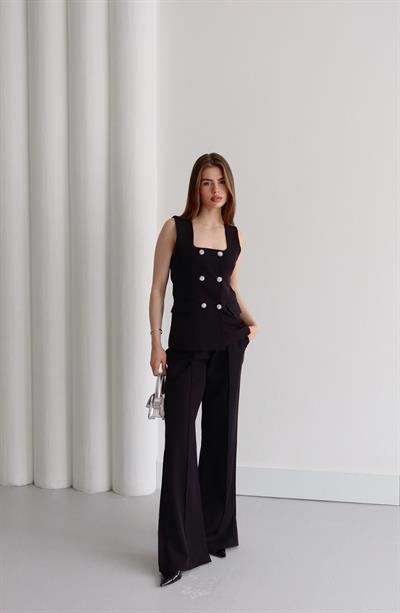 Taş Düğmeli Yelek Takım Siyah