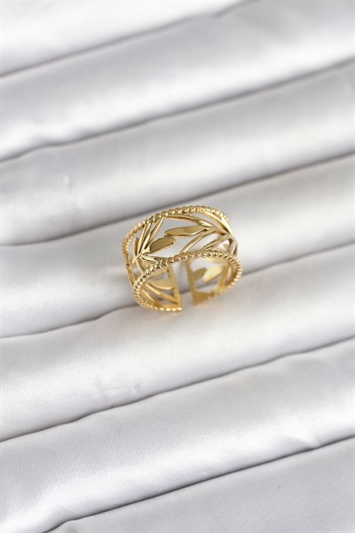 316L Çelik Gold Renk Başak Model Kadın Yüzük