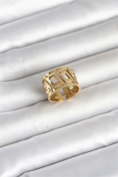 316L Çelik Gold Renk Geometrik Model Kadın Yüzük