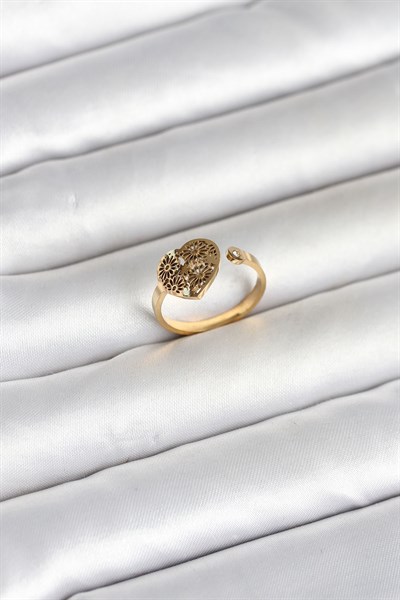 316L Çelik Gold Renk Kalp Model Kadın Yüzük