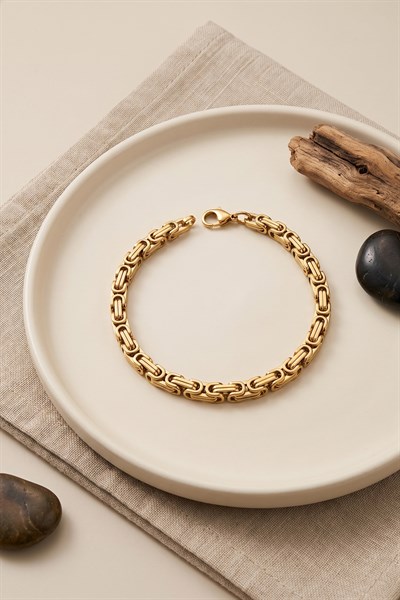 316L Çelik Gold Renk Kral Zincir Model Erkek Bileklik