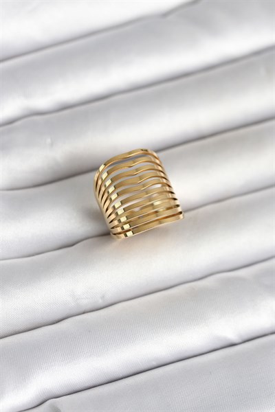 316L Çelik Gold Renk Plaka Model Kadın Yüzük
