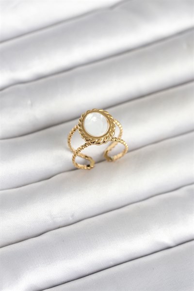316L Çelik Gold Renk Sedefli Vintage Kadın Yüzük