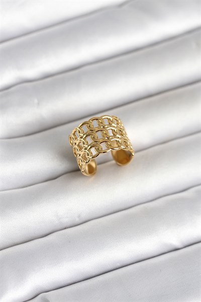 316L Çelik Gold Renk Zincir Model Kadın Yüzük