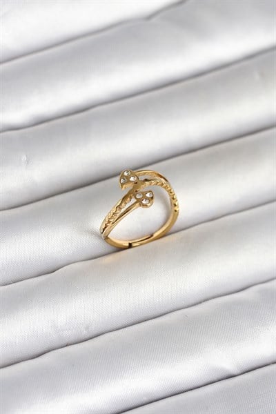 316L Çelik Gold Renk Zirkon Taşlı Kalp Model Kadın Yüzük