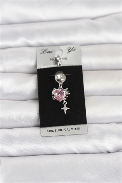 316L Cerrahi Çelik Pembe Zirkon Taşlı Model Göbek Piercing