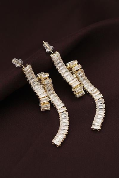 Çelik Altın Renk Baget Taşlı Sarmal Detaylı Sallantılı Küpe