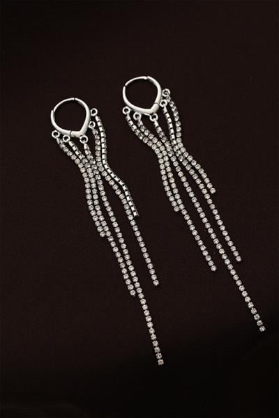 Çelik Gümüş Renk Su Yolu Model Uzun Küpe