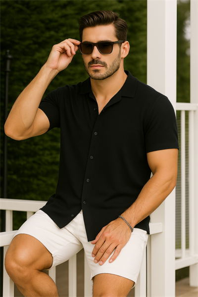 Erkek Kısa Kollu örme Kumaş Pamuklu Gömlek