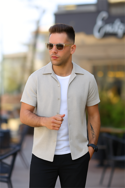 Erkek Kısa Kollu örme Kumaş Pamuklu Gömlek