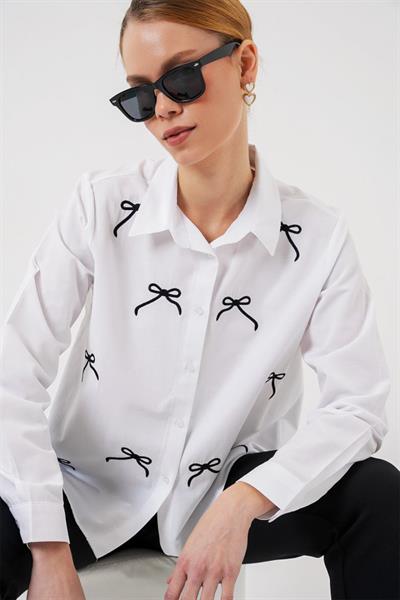 Fiyonk Detay Gömlek 20311 - Beyaz