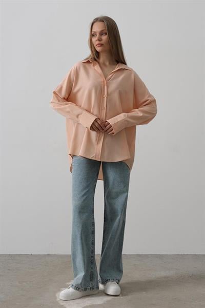 Geniş Manşet Detaylı Gömlek - Açık Somon