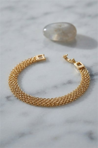 Hasır Zincir Model Pirinç Gold Renk Kadın Bileklik