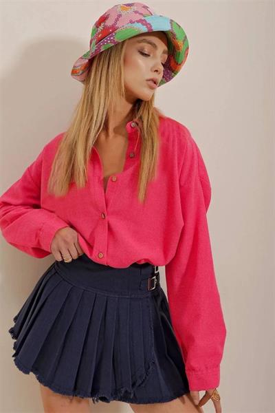 Kadın Keten Kumaş Oversize Gömlek