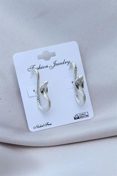 Kobra Yılan Tasarımlı Gümüş Renk Küpe