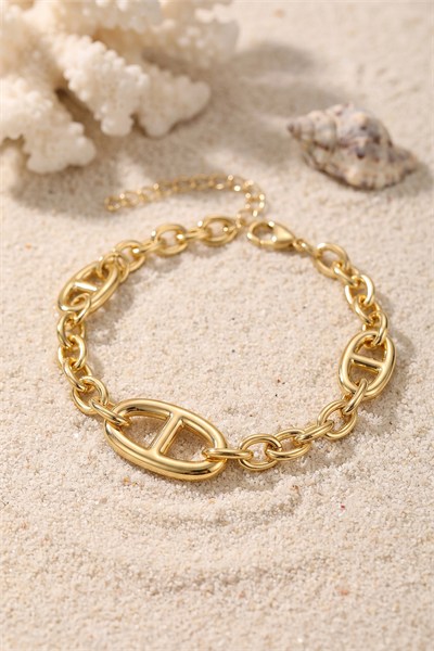 Pirinç Gold Renk Gemici Zincir Model Kadın Bileklik
