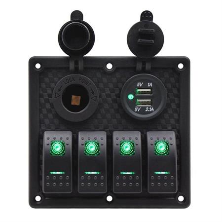 Bfy Switch Panel 4lü Usb +Çakmaklık Yeşil
