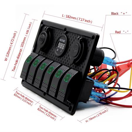 Bfy Switch Panel 6lı Voltmetre +Çakmaklık+ Usb Yeşil