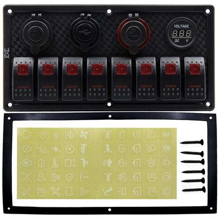 Bfy Switch Panel 8li +Usb+Plastik Çakmaklık+ Çakmak+ Voltmetre Kırmızı