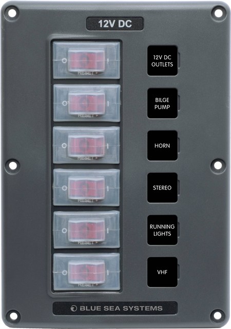 Blue Sea Systems 12V DC Su Geçirmez Sigorta Paneli 6lı 4322