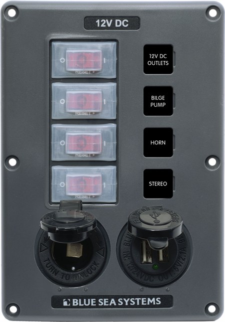 Blue Sea Systems 12V DC Su Geçirmez Sigorta Paneli 4lü USB + Çakmaklık 4321