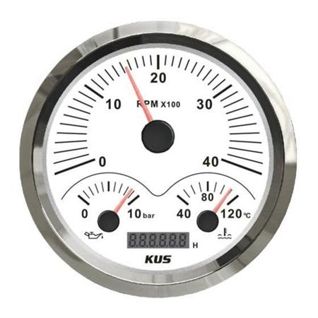 KUS 3'lü Devir + Yağ + Hararet + 12/24V Gösterge Beyaz 111mm