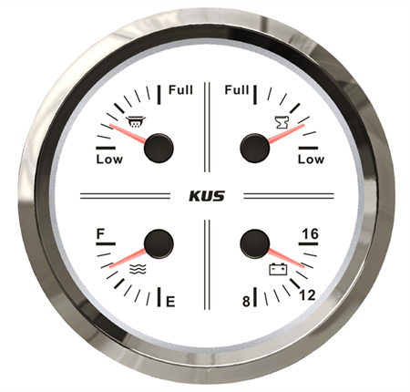 Kus 4lü Temiz Su + Pis Su + Gri Su + 12V Voltmetre Göstergesi Beyaz 111mm