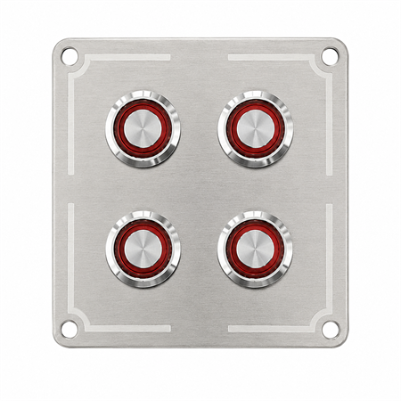 Labarka 4lü Krom Switch Panel Sigortalı Kırmızı LEDli 12-24V