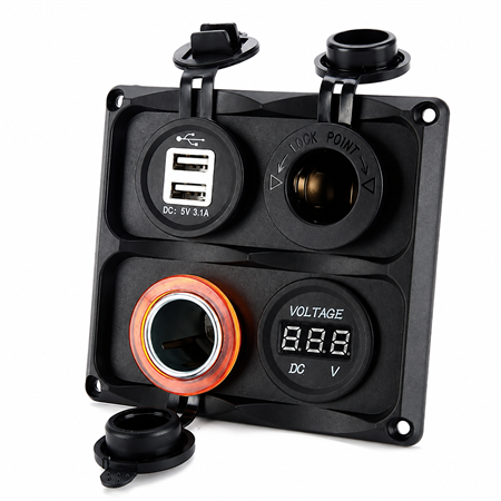 Labarka 4lü Panel USB + Çakmaklık + Voltmetre + Çakmak