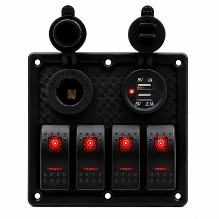 Labarka 4lü Switch Panel USB + Çakmaklık Kırmızı LEDli