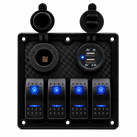 Labarka 4lü Switch Panel USB + Çakmaklık Mavi LEDli