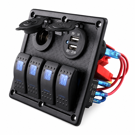 Labarka 4lü Switch Panel USB + Çakmaklık Mavi LEDli