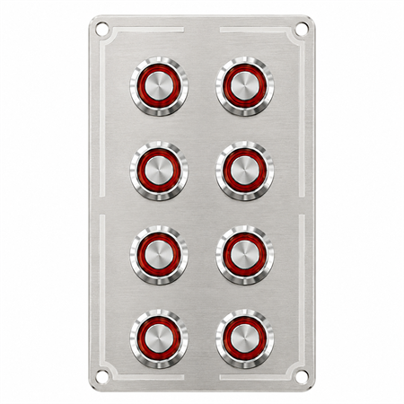 Labarka 8li Krom Switch Panel Sigortalı Kırmızı LEDli 12-24V
