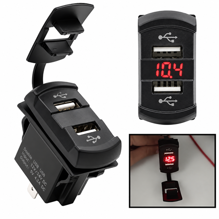 Labarka USB + Voltmetre Soketi 12/24V
