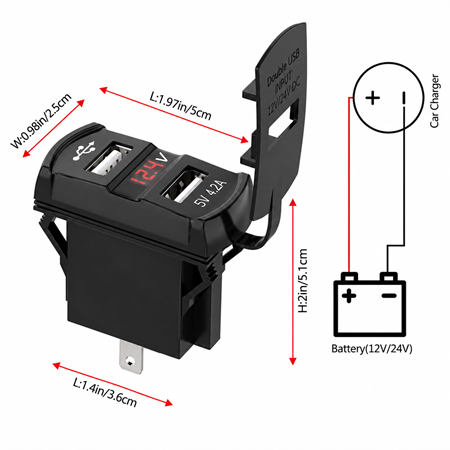 Labarka USB + Voltmetre Soketi 12/24V