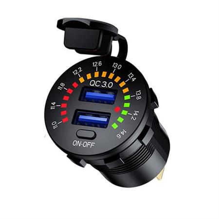 USB Hızlı Şarj Soketi Q3.0 +Led Voltmetreli Düğmeli
